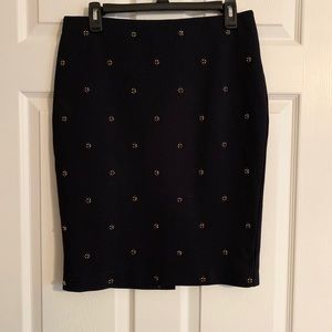 Ann Taylor Dark Navy Pencil Skirt w/ Beaded Detail